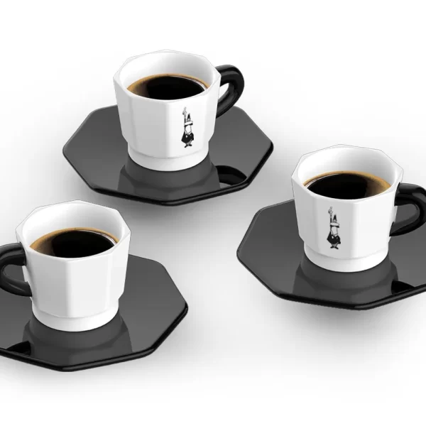 Crno-bele set šoljica kafe oktagonalne sa tacnom