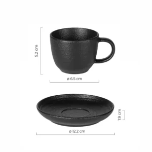Dimenzije šoljice za espresso sa tacnom retro crne boje 90 ml