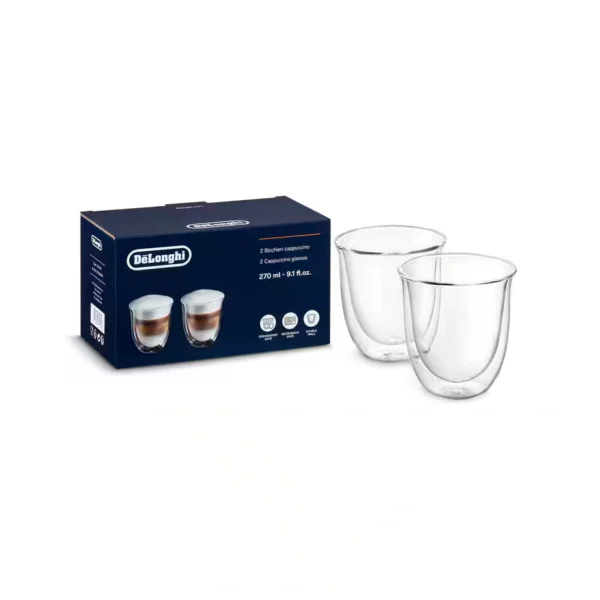 Set dve staklene čaše za cappuccino Delonghi 270 ml dupli zid