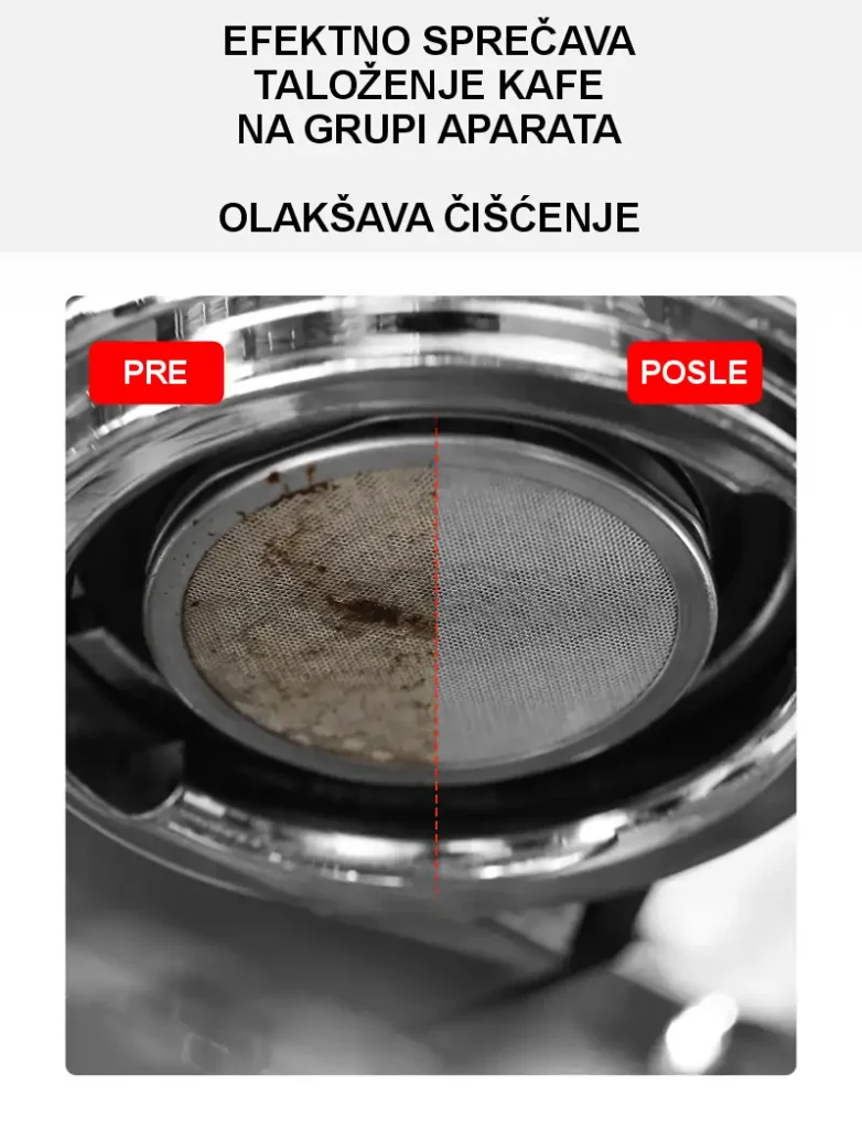 Izgled tuš sita grupe aparata pre i nakon upotrebe puck screen-a