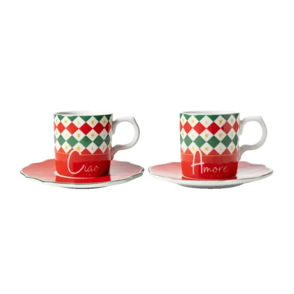 Set dve šoljice za moka kafu sa tacnama Bialetti Italia Espresso